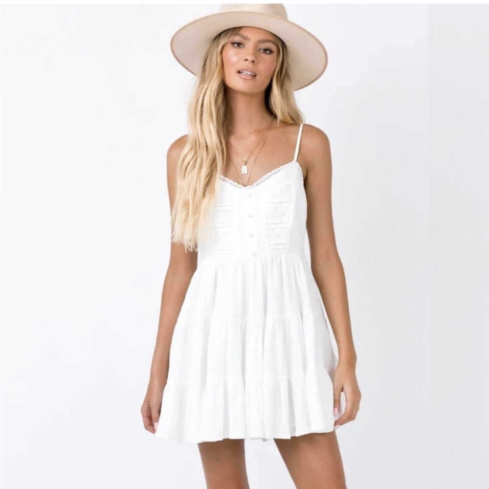 Princess Polly Delaney White Lace Trim Tiered Mini Dress US 8